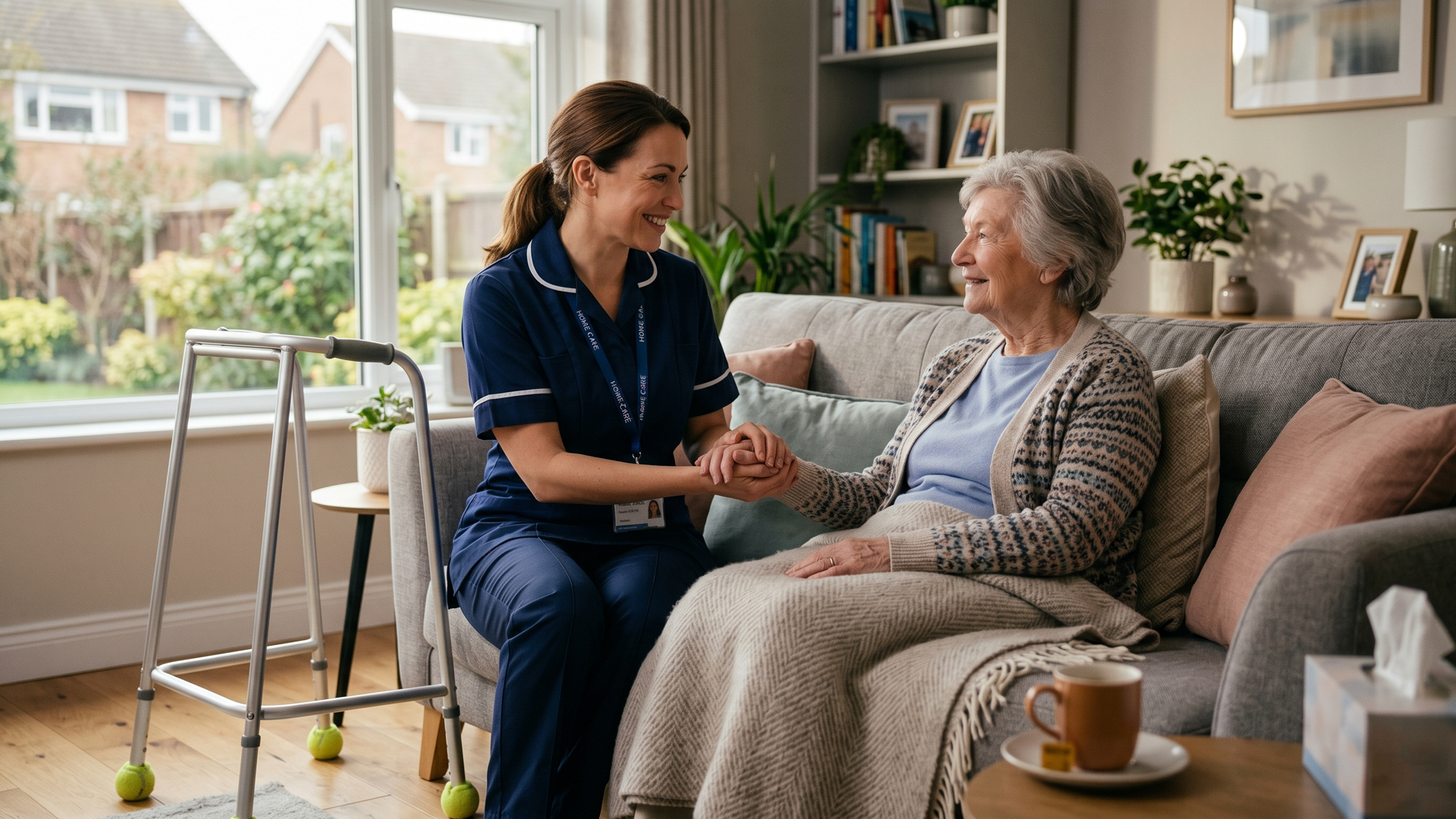 Compassionate carer with elderly client